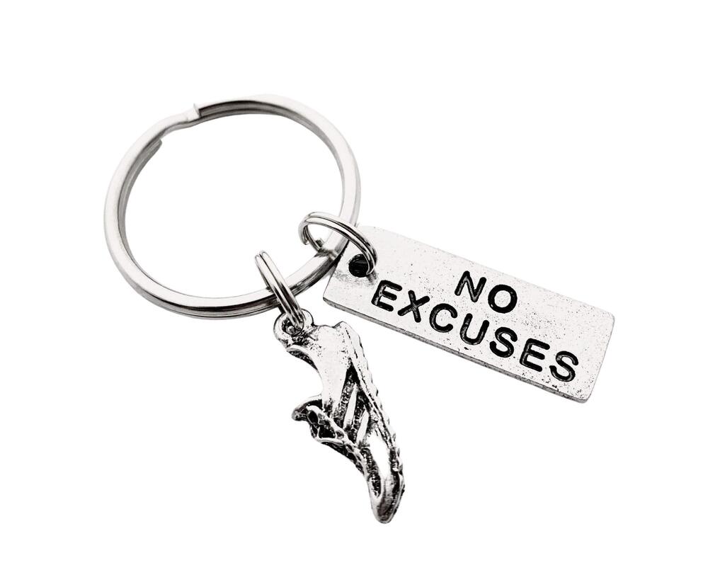 5340 Pewter RUN with NO EXCUSES Key Chain/Bag Tag - Running Shoe Charm